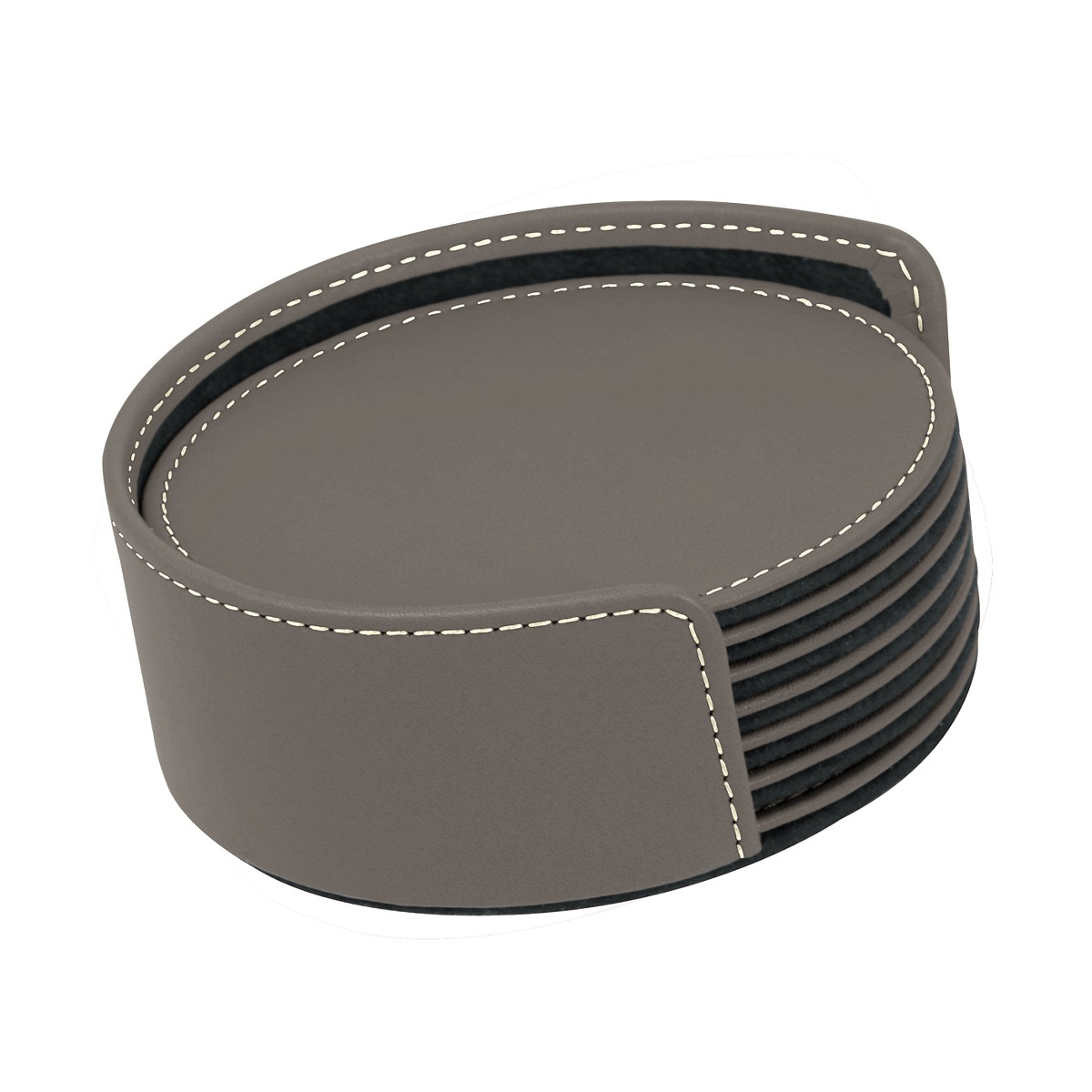 Dark Grey Round Smooth  Leather  6 PC Coasters  WAUCUSTPM1358